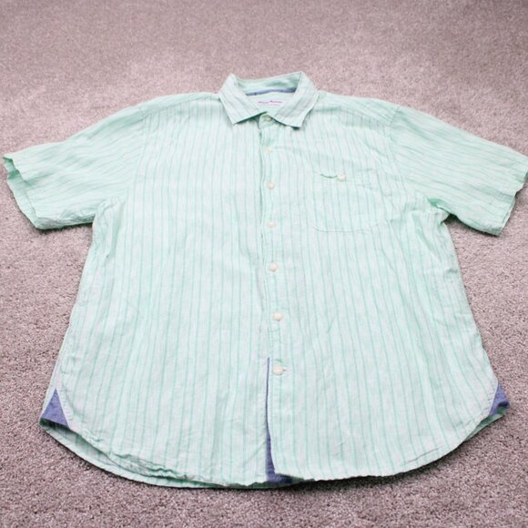 Tommy Bahama Shirt Mens Large Green Lino/Tencel Lyocell Short Sleeve Button Up - Picture 2 of 11
